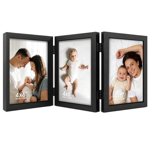 Image of 4x6 Folding Hinged Picture Frame, 3 Openings Collage Photo Frame, Wall Mounted and Tabletop Standing, Ideal for Family Wedding Memories, Home Decor