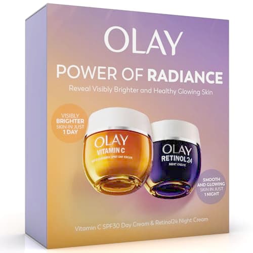Image of Olay Power of Radiance Giftset: Vitamin C Anti-Dark Spot SPF 30 Day Cream Face Moisturiser 50ml + Retinol 24 Night Cream 50ml, Brightening Glow Skincare for Women