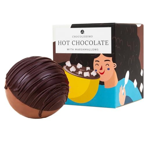 Image of CHOCOLISSIMO Hot Belgian Chocolate Bomb with Mini Marshmallows 40g – Belgian Milk and Dark Chocolate – Gift Idea for Women and Men – Birthday, Christmas, Winter Treat