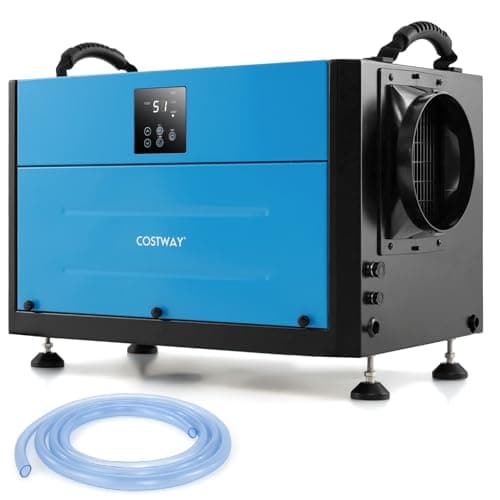 Image of COSTWAY Commercial Dehumidifier, Industrial Compressor Dehumidifiers with Auto/Continuously Dry/Sleep Mode, 24H Timer, Auto Defrost, Memory Starting, LED Display & Drain Hose (Blue, 70L/Day)