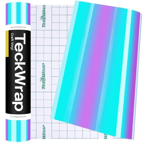 Image of TECKWRAP Holographic Chrome Vinyl 12''x8ft Holographic Opal White Vinyl Roll Permanent AdhesiveVinyl Easy to Cut & Weed & Transfer for Mug, Cup, Window, Home Deco,and other DIY projects
