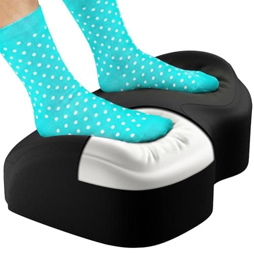 Image of Everlasting Comfort Office Footrest Under Table - Pure Memory Foam - Tear Drop Curved Design - Non-slip Bottom (Black)