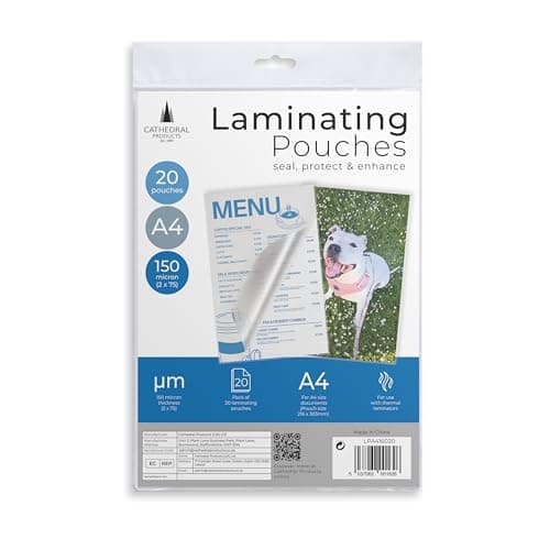 Image of Cathedral Products Pack of 20 A4 Gloss Laminating Pouches 150 Micron