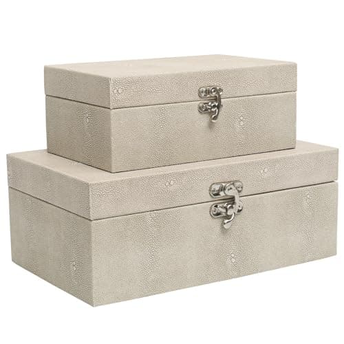 Image of DECOR4SEASON Faux Shagreen Leather Decorative Storage Boxes Set of 2, Ivory