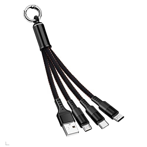 Image of Zigmoon hair AOYIY Multi USB Charger Cable 15CM, 3-in-1 Short Fast Charging Cable Keychain with iP/Micro/USB Type C Connector for Cell Phones, Tablets and More (Black)