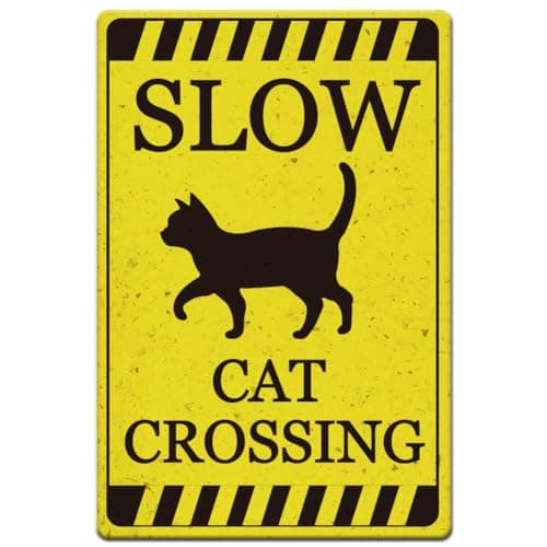 Image of SUPERDANT Black Cat Metal Signs Cat Reminder Tin Signs Slow Across Wall Plaques Cats Iron Wall Art Poster for Pet Shop Garages Man Cave Vintage Decor