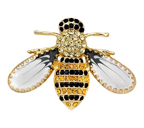 Image of GFM® Women's Bee Ladies Brooch Pin Rhinestone - Christmas, Mother's day, Birthday, Valentines (Bee-Gold Black)(BRCH-Bee-PLAKL)