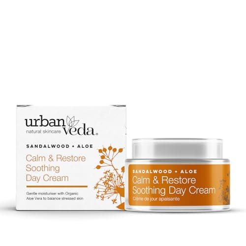 Image of Urban Veda Calm & Restore Soothing Day Cream| Hydrating Face Cream with Sandalwood & Organic Aloe Vera| For Dry, Sensitive and Inflamed Skin| Moisturiser Face Women and Men| Collagen Face Cream| 50 ML