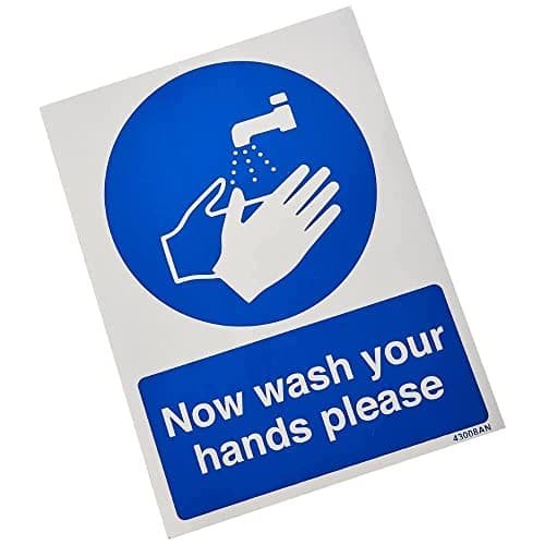 Image of V Safety Now Wash Your Hands Please Sign - 150mm x 200mm - Self Adhesive Vinyl