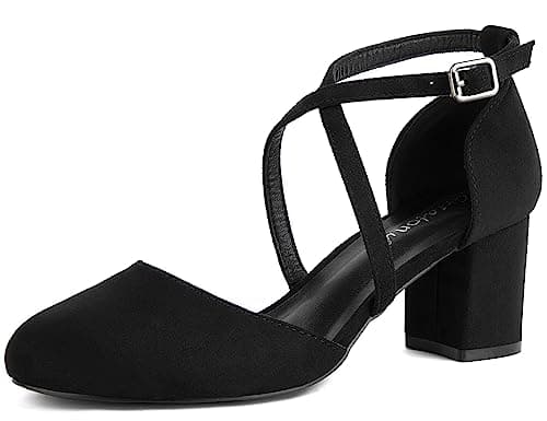 Image of Greatonu Womens Court Shoes Mid Heel Chunky Dress Sandals Ladies Ankle Strap Wedding Party Pumps Black Size 6