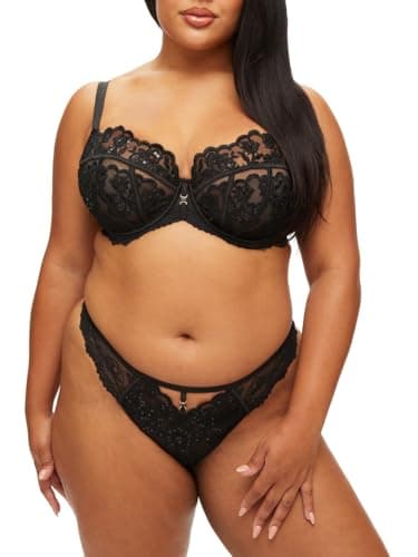 Image of Ann Summers The Icon Fuller Bust Non-Padded Balcony Bra – Flattering Women's Underwear with Lace, Sequins & Gold Details, Cup Sizes DD-H – Womens Lingerie with Wide Adjustable Straps (Black)