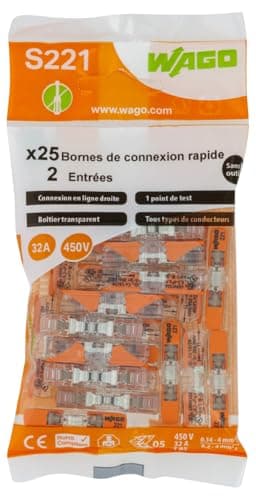 Image of WAGO - S221 2 Inline Input Terminals, 25 Positions, Transparent, Clamp, Plastic, Panel Mount, 32A, 405V