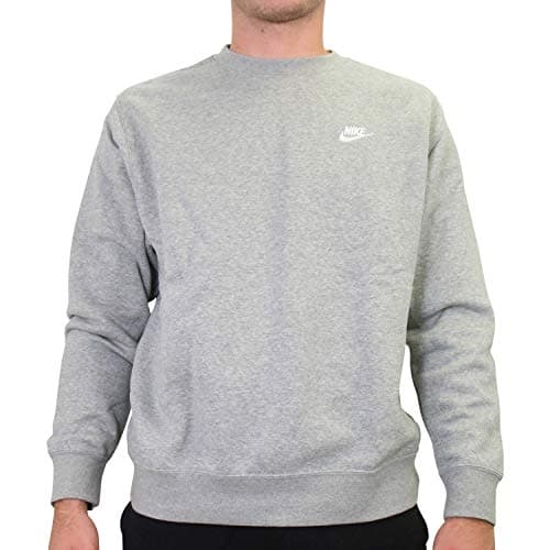 Image of Nike Mens' Nike Sportswear Club Crew Long Sleeved T-Shirt, Dk Grey Heather/(White),Small