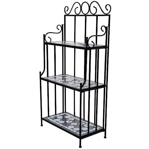 Image of vidaXL Plant Stand Display - Durable Iron and Ceramic Construction, Black and White Mosaic Pattern, Ideal for Balcony or Garden, Not Suitable for Cold Conditions