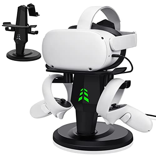 Image of Lampelc Headset Charging Dock, VR Stand for Meta/Oculus Quest 2, Rift/Rift S, HTC Vive, Valve Index, VR Accessories Display Holder with LED Lights, Type C Charging Port