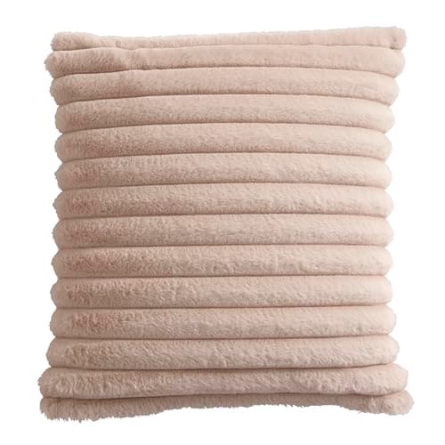 Image of Appletree Natural Faux Fur Cushion 43x43cm – Super Soft Filled Decorative Pillow – Fake Rabbit Fur Texture – Lined & Stripe Design – Luxury Accent Cushion for Sofa, Bed or Chair – Beige Cream Tone