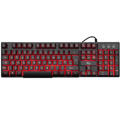 Image of Rii Gaming Keyboard, RK100 Light Up Keyboard Mechanical Feeling Keyboard with 3 Single LED Backlit Color (Red/Purple/Blue)-UK Layout