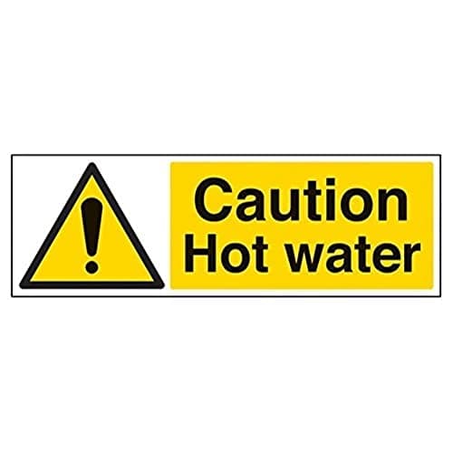 Image of V Safety Caution Hot Water Warning Sign - 450mm x 150mm - 1mm Rigid Plastic