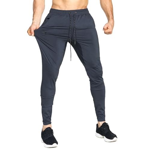 Image of BROKIG Mens Stretch Running Tracksuit Bottoms, Lightweight Gym Trousers Sports Joggers Jogging Pants (Dark Gray,Small)