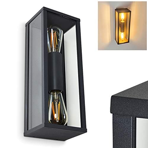 Image of Outdoor wall lamp Kiwalik, Modern wall lamp Made of Metal/Glass in Anthracite, 2-Flame, Angular wall lamp with E27 sockets, Outdoor lamp with Light Effect for the Entrance Area, Without Bulbs