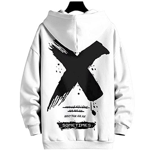 Image of Moshtashio Letter Print Hoodie for Men Comfort Sports Sweater Casual Pullover Autumn Winter White