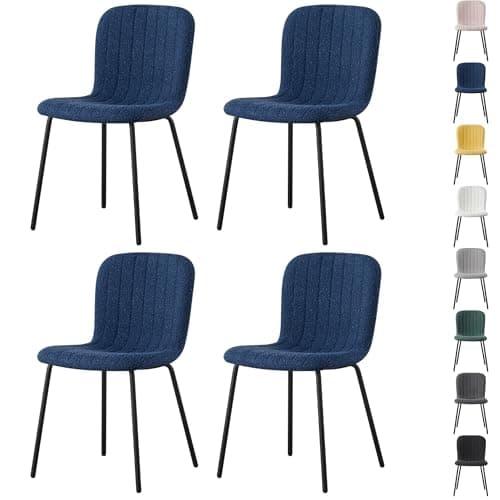 Image of mcc direct Set of 4 Soft Fabric Dining Chairs with Upholstered Seat and Metal Legs for Dining Room, Living Room and Kitchen Room - New Bella (Blue)