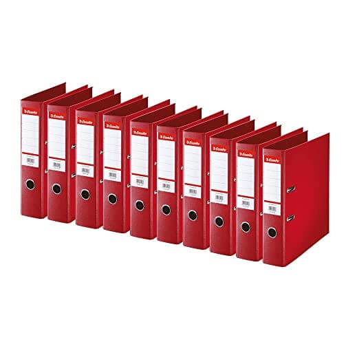 Image of Esselte Standard, Pack of 10 Lever Arch Files, Red, 75 mm Spine, A4, PP, 320220