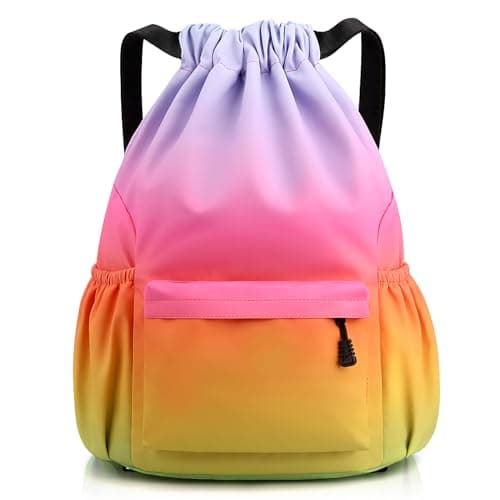 Image of Sarmeley Drawstring Backpack, Printed Gym Bag for Men, Women, Girls & Boys, Large Waterproof Swimming & Shopping Bag, Rainbow Green