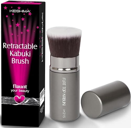 Image of Flat Top Kabuki Foundation Brush By Keshima - Premium Makeup Brush for Liquid, Cream, and Powder - Buffing, Blending, and Face Brush (Metallic Retractable)