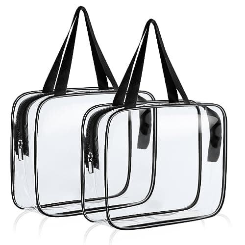 Image of Aucuu Clear Toiletries Bag, 2Pack PVC Waterproof Toiletries Carry Pouch, TSA Approved Travel Toiletry Bag with Zipper, Multi-Size Cosmetic Makeup Bags for Men, Women and Kids - Travel Business Trip
