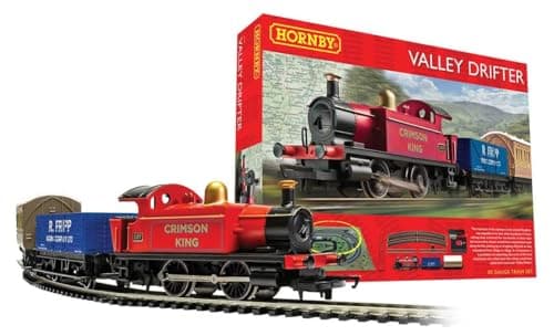 Image of Hornby - R1270M Valley Drifter Train Set - Analogue OO Gauge Model Railway, Includes: 1x 0-4-0 Steam Locomotive, Open Wagon, 4 wheel Coach & Track - Starter Electric Model Train Sets - 1:76 Scale