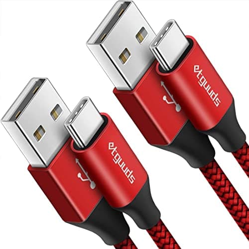 Image of etguuds USB C Cable [2Pack 60CM], USB A to USB C Charger Cable Fast Charging USB-Type C Lead Braided for Samsung Galaxy S23 S21 S20 S10 S9 S8 Plus S10E (Red)