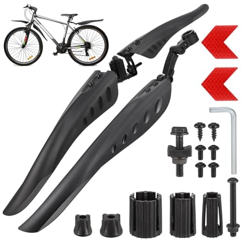 Image of Hejo Bike Mudguards Set, Universal Mudguards for 24-29 inch Bikes with 2 Red Arrow Reflective Stickers, Adjustable Mudguards Mountain bike for Most of Popular Mountain Road Bicycles