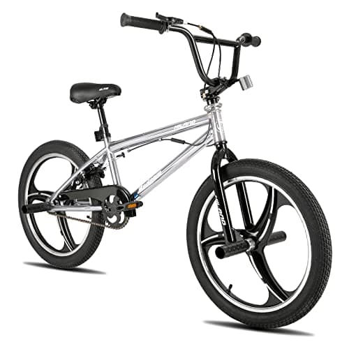 Image of HH HILAND Hiland 20 Inch 3 Spoke Kids BMX Bike for Boys Girls Ages 7-13, 360 Degree Rotor Freestyle, 4 Pegs Single Speed Kid’s BMX Bicycle, Silver