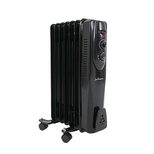 Image of Jack Stonehouse 1.5KW or 2KW Oil Filled Radiator | Free Standing Heater 3 Power Settings 7 or 9 Fin Portable for Home Low Energy Silent Plug In Black 1500W