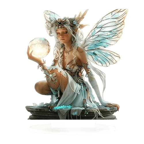 Image of ANNUOZE Fairy Acrylic Standee, 2D Flat Art Butterfly Fairy Desktop Standee, Magic Elf Tabletop Decorative Ornament, Creative Desktop Decor for Home Study Room Bookshel Office (Moonlight Fairy)