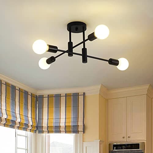 Image of JIINOO Chandelier Modern Pendant Light 4 Lights Metal Industrial Vintage Bracket Chandelier for Living Room Dining Room Bedroom Foyer, Black