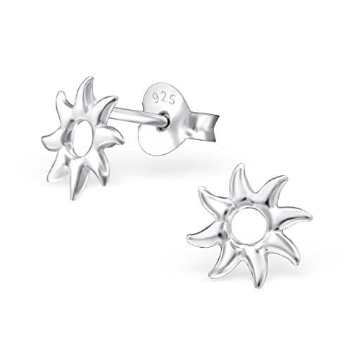 Image of Sterling Silver Sun Stud Earrings - Dainty Open Starburst Design, Minimalist Hypoallergenic Studs for Women & Girls, Lightweight Earrings - I love silver jewellery