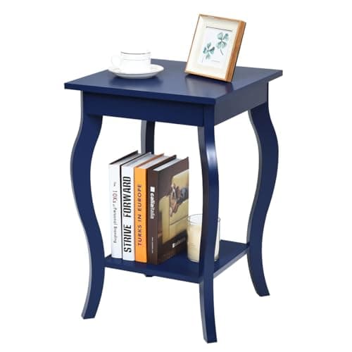 Image of Multigot 2-Tier End Table, Wooden Sofa Side Table with Storage Shelf, Modern Coffee Tea Table Narrow Accent Nightstand for Living Room Bedroom Office (Blue)