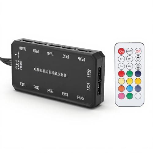Image of ASHATA 12-Port Integrated Fan Hub, Powering Up to 10 Fans, RGB Fans and LED Strip Controller with Remote Control, 15m RF Wireless Control Colorful Fan Controller