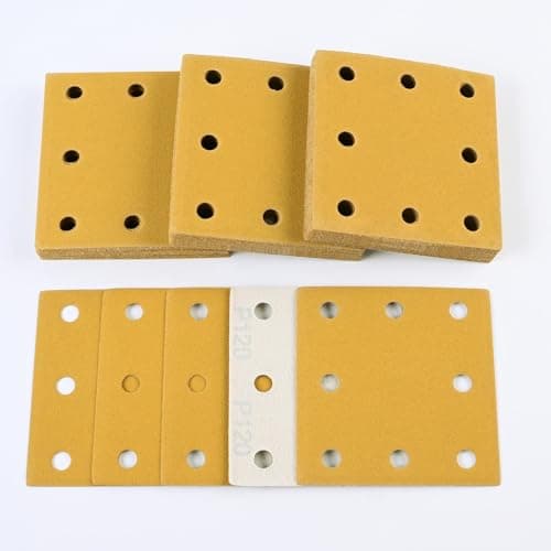 Image of Sruhrak Upgraded Sanding Sheets 110x115mm 8 Hole, 50 Pieces Sandpaper Grits 120 Hook and Loop Sanding Pads Rectangular Sander Paper Set for Bosch Electric Sander Polishing, Rust Removal