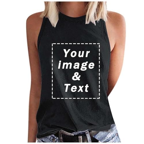 Image of Personalised Tank Tops for Women Cutsom Vest Top with Any Photo & Text Print Your Own Shirt Summer Vest Customisable Tshirt Crewneck Casual Sleeveless Tops Printed with Funny Words Black M