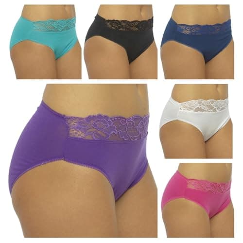 Image of JMC Trading Company Ladies Lace High Leg Briefs 5 Pack Size 16 - Cotton Stretch Underwear Black White Classic Colors Women
