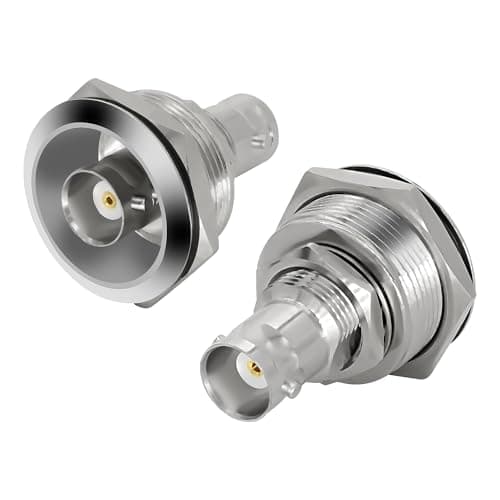 Image of XMSJSIY BNC Plug Connector Adapter BNC Female to Female Panel Mount Coupler Threaded Fixing Feed-Through Connector BNC Monitor Module SDI Video Coaxial Socket for CCTV Security Camera - 2PCS (Silver)
