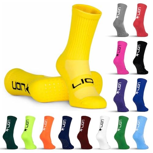 Image of LION SPORTSWEAR Football Grip Socks For Men/Women/Kids - Variety Of Colours To Match Your Team Kit & Sleeve Socks (UK, Alpha, S, Yellow)
