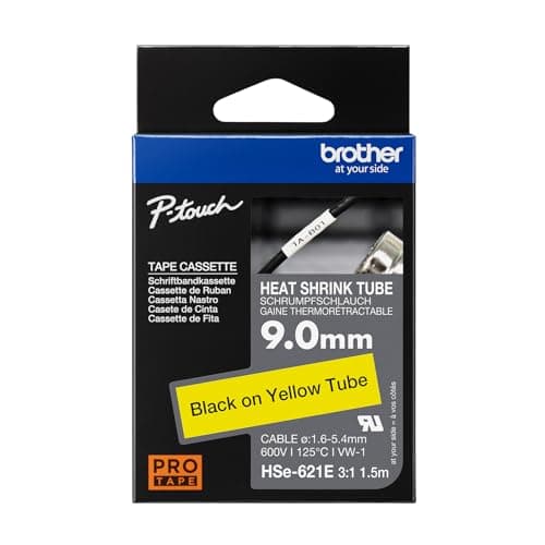 Image of Brother Genuine Pro Tape HSe-621E Heat Shrink Tubing - Black on Yellow