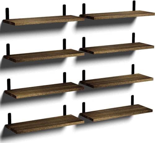 Image of Mardili Shelves Wood Wall Mounted Shelf, Rustic Shelves Set of 8(Dark brown)