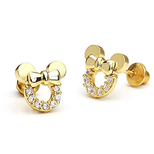 Image of Kaguyo silver earrings for women, gold plated 925 Sterling Silver pave Amethyst Clear Blue Red Zirconia cute Mouse Stud Earrings for Women Girls kids, Cute Design Birthday Gift (clear)