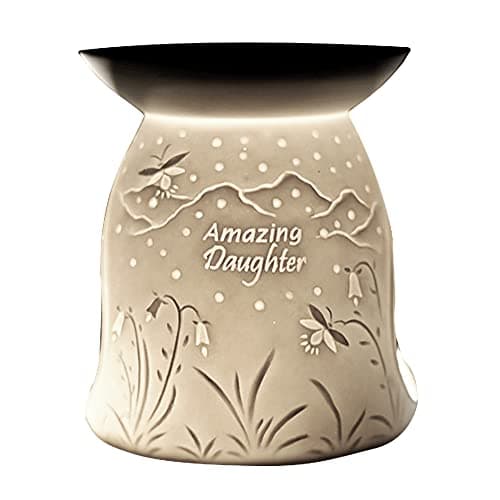 Image of Cello Porcelain Tealight Wax Melt & Oil Burner - Amazing Daughter Design with 3D Projection Image & Loving Message Safe for Children & Pets, Ideas Room Fragrance
