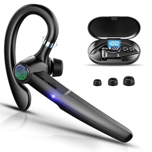 Image of Bluetooth Headset Dual Mic V5.3, Hands Free Bluetooth Earpiece Extendable to 60Hrs Play Time, Single Wireless Headset with LED Charging Case, Wireless Earpiece for Driving/Business/Office,Black
